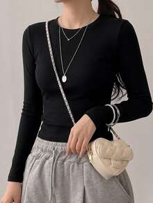 DAZY Solid Ribbed Knit Crop Top - Black - View 3