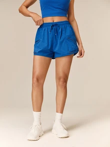 OutZeal Contrast Mesh Drawstring Waist Sports Shorts - Royal Blue - View 6