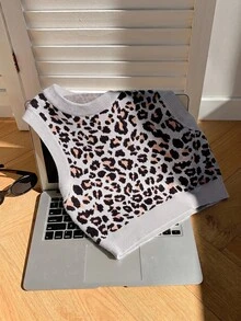 Comfortcana Women Knit Tops Travel Grey Leopard Print Retro - Grey - View 8