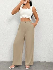 SHEIN PETITE Women Pants - Camel - View 6