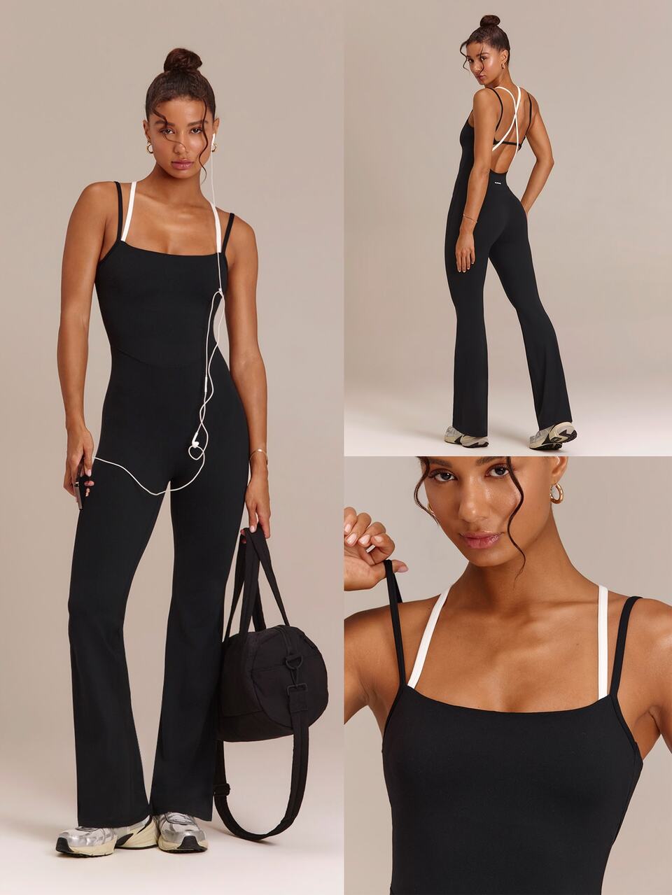 31" FeatherFit™ Flare Feel The Flow Crossback Bodysuit With Contrast Back Design & Built-In Padding Yoga Pilates Studio Daily Wear