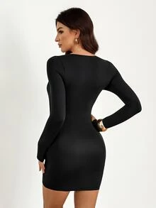 SHEIN Tall Sweetheart Neck Bodycon Dress - Black - View 2