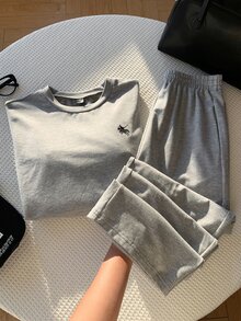 Comfortcana Contrast Collar 2 In 1 Top & Pants With Tie - Light Grey - View 1