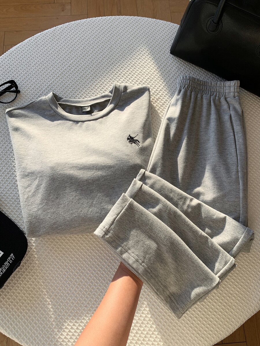 Comfortcana Contrast Collar 2 In 1 Top & Pants With Tie - Light Grey - View 1