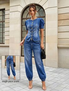 Selenza Women's Casual Versatile Tapered Leg Denim Jeans With Pockets - Blue - View 1