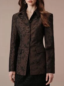 BELROSIE 女款純色修身收腰襯衫領長袖西裝外套 - 咖啡棕 - 查看 6