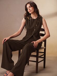 Anewsta Women Two-Piece Outfits - Coffee Brown - View 7