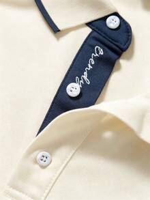 Calvornis Plus Horse Pattern Contrast Trim Polo Shirt - Beige - View 5