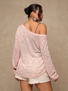 Freevana Plus Asymmetrical Neck Drop Shoulder Tee Without Bra - Multicolor - View 2