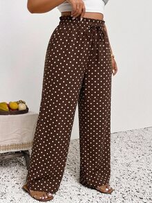 SHEIN Frenchy Plus Size Pants Fall - Brown - View 5