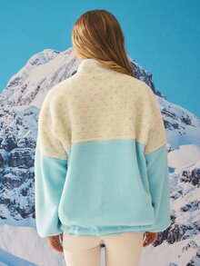 Aralina Colorblock Drop Shoulder Teddy Sports Jacket - Blue - View 10