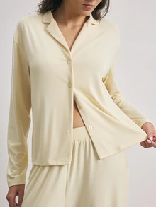 Ocili Conjunto de pijama de color sólido con botones delanteros - Amarillo - Ver 5