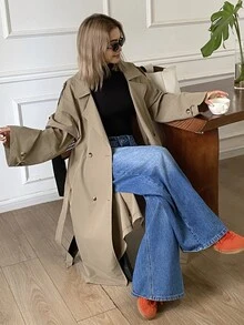DAZY Women's Loose Mid-Length Casual Trench Coat Jacket Fall - Khaki - View 6