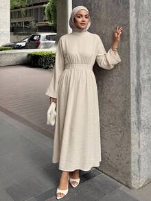 DAZY Women's Casual Commute Solid Color Long Dress - Apricot - View 4