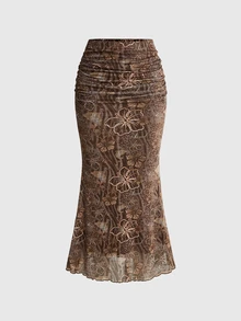 ROMWE Hippie Leopard Print Halter Top & Mermaid Hem Skirt - Multicolor - View 3