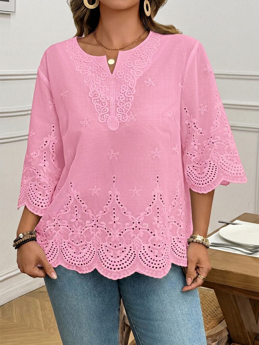 SHEIN LUNE Plus Size Blouses - Pink - View 1