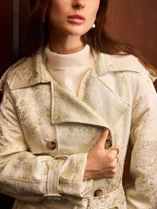 MOTF PREMIUM WOMEN'S AUTUMN JACQUARD MID-LENGTH TRENCH COAT - Green - View 2