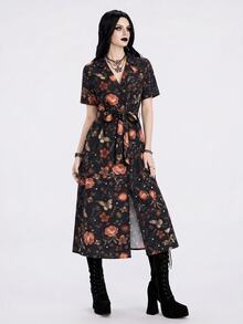 Breakform Floral Print Notched Neck Dress Without Belt - Multicolor - View 5