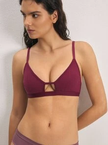 Ocili 純棉條紋舒適極簡軟綿女款後扣式內衣 - 酒紅色 - 查看 6