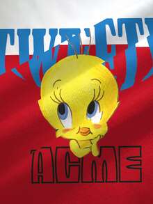 LOONEY TUNES X SHEIN 大尺碼卡通與字母圖案印花T恤 - 白色 - 查看 6