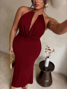 Firerie Plus Size Dresses - Burgundy - View 4