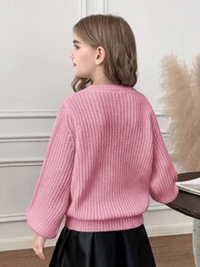 SHEIN Tween Girls Sweaters - Grey - View 8