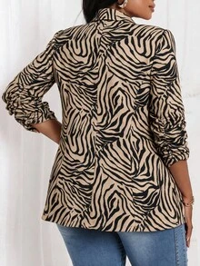 SHEIN Lady Plus Size Women Zebra Print Shawl Collar Single Button Casual Blazer - Black and White - View 2