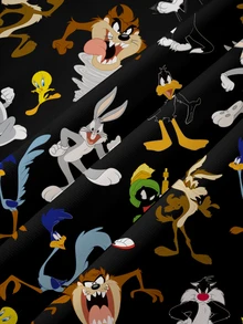 LOONEY TUNES X SHEIN 大尺碼卡通圖案落肩連帽衛衣 - 白色 - 查看 6