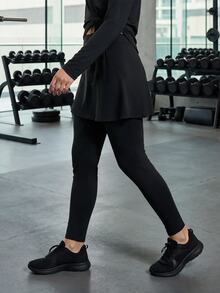 SHEIN With My Calm Solid 2 In 1 Sports Pants - Black - View 7
