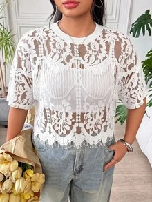 SHEIN EZwear 大碼女士上衣 - 白色 - 查看 4