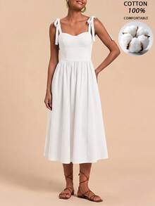 Travachic Tie Shoulder Solid Bustier Cami Dress - White - View 7