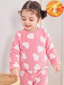 Baby Girl Allover Heart Pattern Soft Comfort Fuzzy Top & Pants Pajamas Set - Baby Pink - View 8