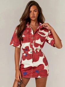 Athîral Denim 花卉印花鈕扣前襟牛仔洋裝 - 彩色 - 查看 1