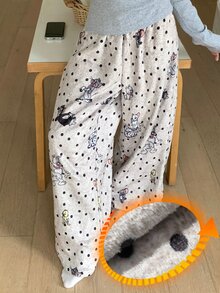 TOM AND JERRY X DAZY Polka Dot And Cartoon Graphic Fuzzy Sleep Pants - Khaki - View 5
