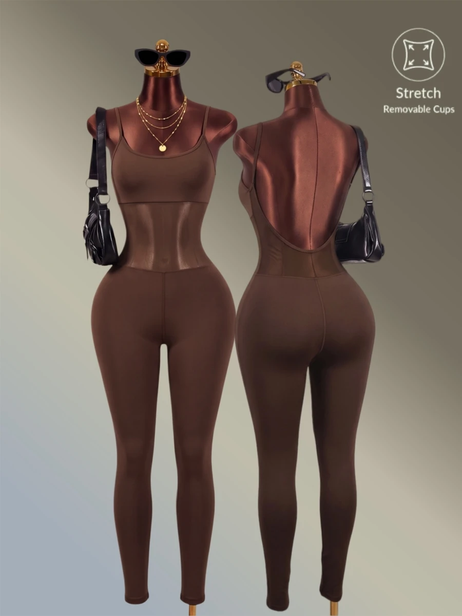Amplova Women Sports Jumpsuits - Brown - View 1