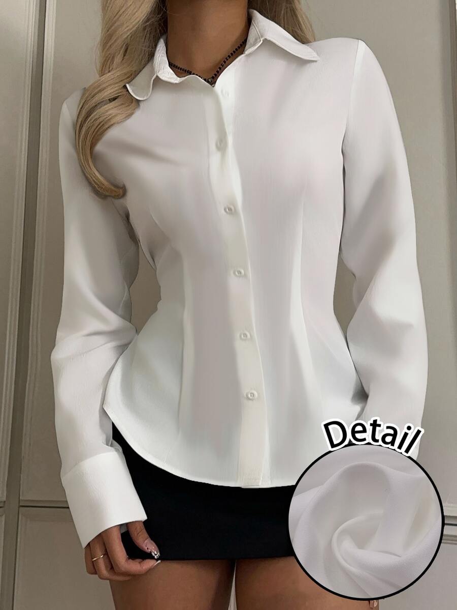 SHEIN EZwear Solid Button Front Shirt - White - View 1