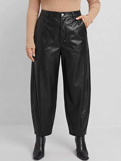 Chikora Plus High Waist PU Leather Tapered Pants