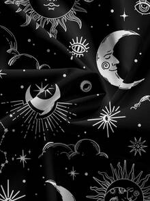 ROMWE Goth 日與月印花細肩帶洋裝 - 黑色 - 查看 4