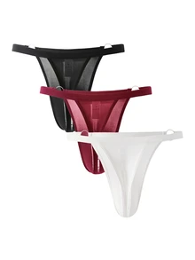 DrisQ DrisQ Men's Lace Patchwork Satin Thong 3-Pack - Multicolor - View 2