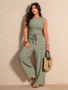 Elaquor Plus Size Co-Ords - Army Green - View 1