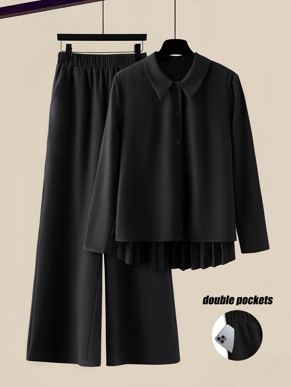 GlowEve CURVE Plus Pleated Back Shirt & Wide Leg Pants