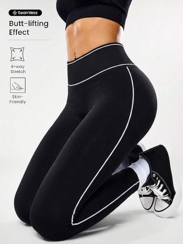 Dewbera Dewbera Contrast Trim Elastic Sports Leggings