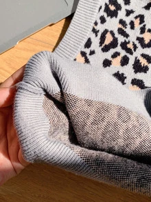 Comfortcana Women Knit Tops Travel Grey Leopard Print Retro - Grey - View 4