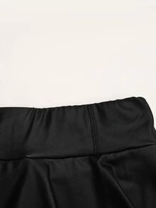 SHEIN 青少年女孩純色PU皮革喇叭下擺裙 - 黑色 - 查看 5