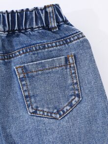 SHEIN ChillGRL 女童蝴蝶結前綴寬腿牛仔褲 - 中等水洗藍 - 查看 6