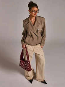 SHEIN BAE Solid Double Breasted Placket Crop Trench Coat - Rust Brown - View 6