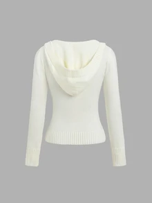 Sweetra Cable Knit Hooded Sweater - White - View 2
