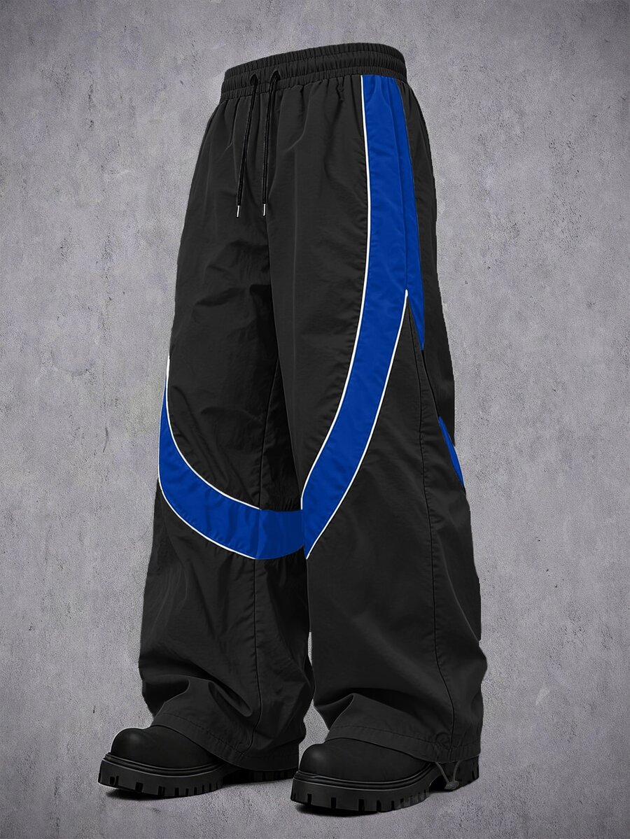 Manfinity Denimwave Men Contrast Panel Drawstring Waist Pants - Royal Blue - View 1