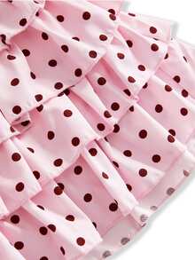 ROMWE Kawaii Polka Dot Print Two Layer Hem Skirt - Pink - View 4