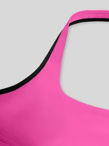 SHEIN Sweetro Colorblock Patchwork Backless Halter Neck Sports Tank Top - Hot Pink - View 8